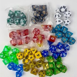 Mixed Lot Multi-Sided Dice D&D RPG, 79 Pieces, Multicolor, Sets Of 7, Incomplete